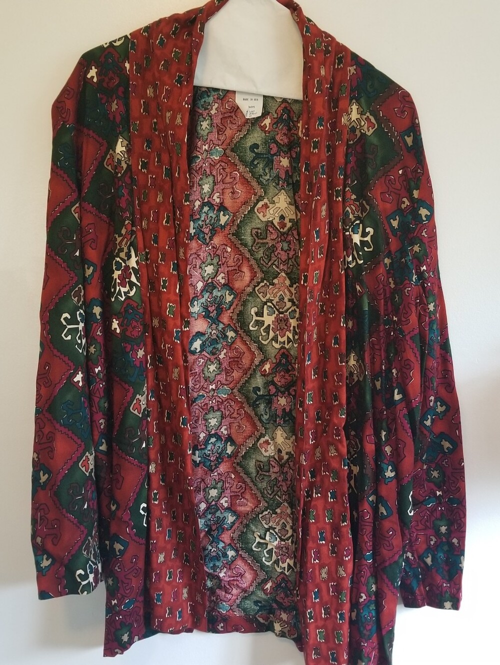 Vintage 90s Melrose Southwestern Rayon Open Front Jacket Boho Size 10 Made USA